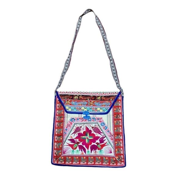 Vintage Asian Embroidered Envelope Style Purse Shoulder Bag Birds Flowers Design - Picture 1 of 7